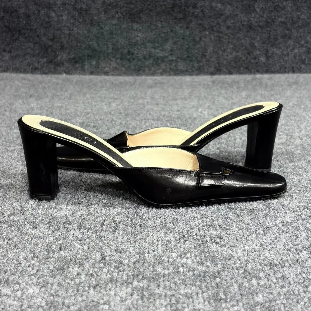 Vintage Gucci Shoes Womens 6 Black Leather Square Toe Cutout Mule Slides Y2K